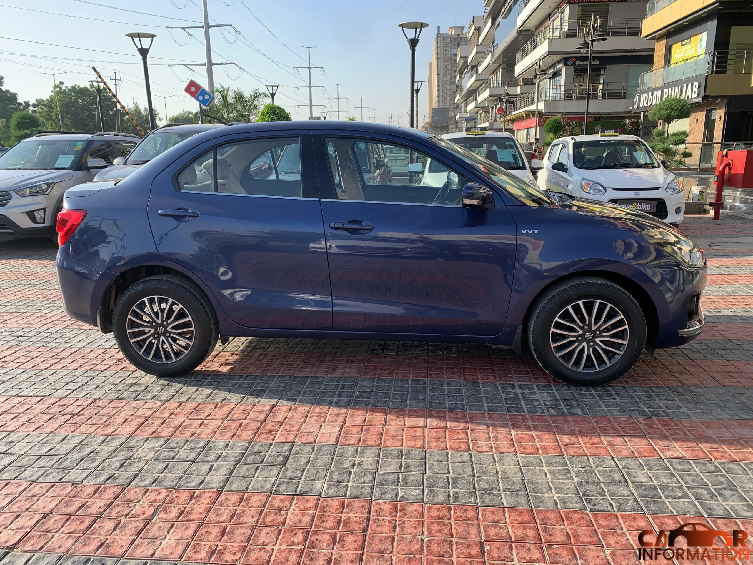 Maruti Suzuki Dzire ZXI Plus side profile alloy wheels design