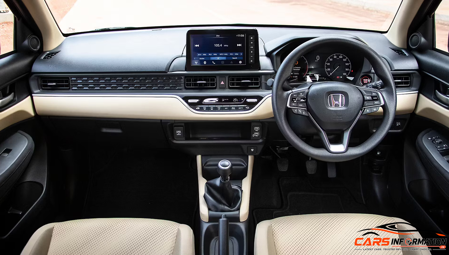 Honda Amaze V base model cabin interior dashboard design